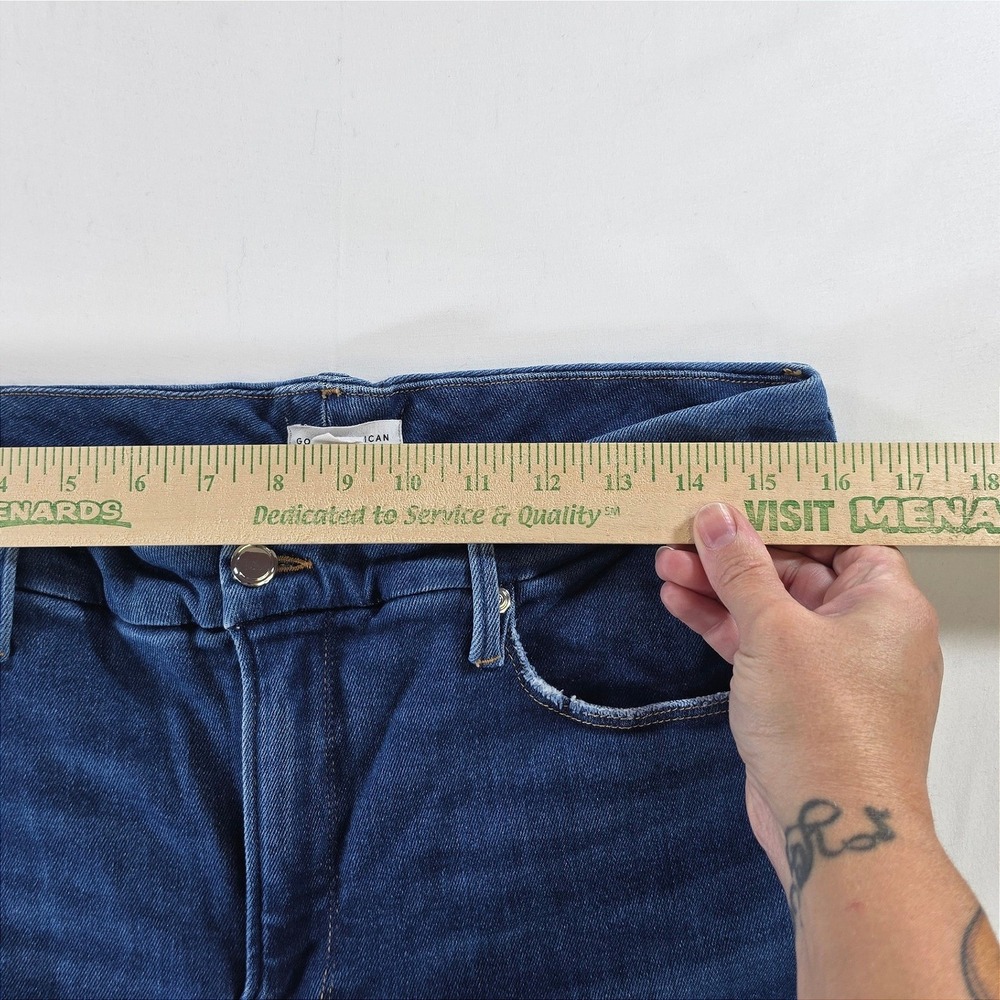 Good American 70s Flare High Rise Jeans 12 31 Distressed Modern Boho Blue - Picture 4 of 11